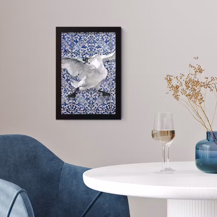 Zwaan - Kunst - Delfts blauw - Schilderij - Oude meesters fotolijst zwart zonder passe partout klein -sfeer4