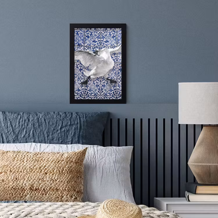 Zwaan - Kunst - Delfts blauw - Schilderij - Oude meesters fotolijst zwart zonder passe partout klein -sfeer3
