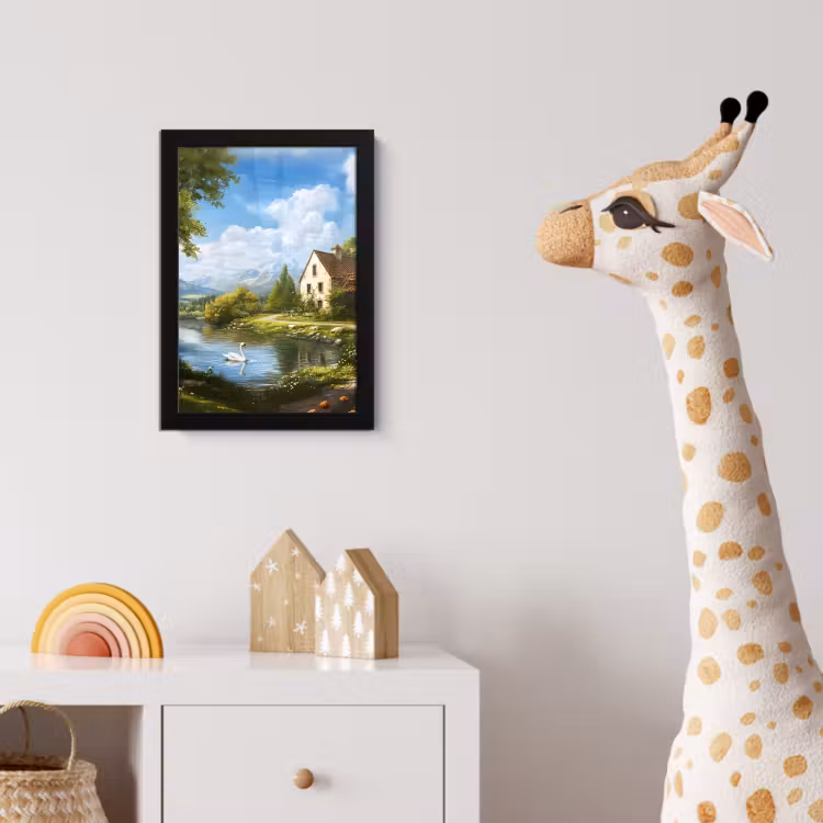 Zwaan - Bomen - Rust fotolijst zwart zonder passe partout klein -usfeer4_kinderkamer