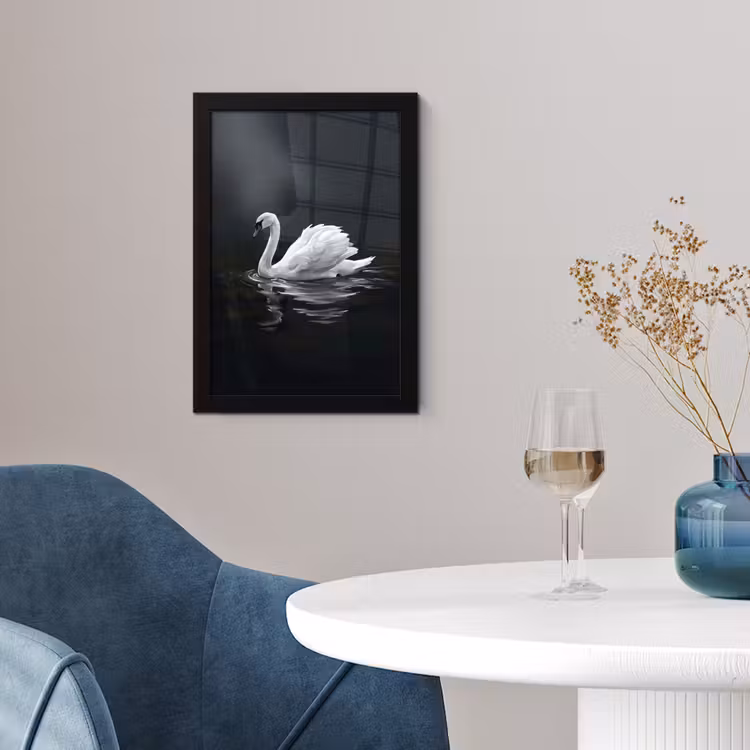 Zwaan - Water - Natuur - Realistisch - Wit fotolijst zwart zonder passe partout klein -sfeer4