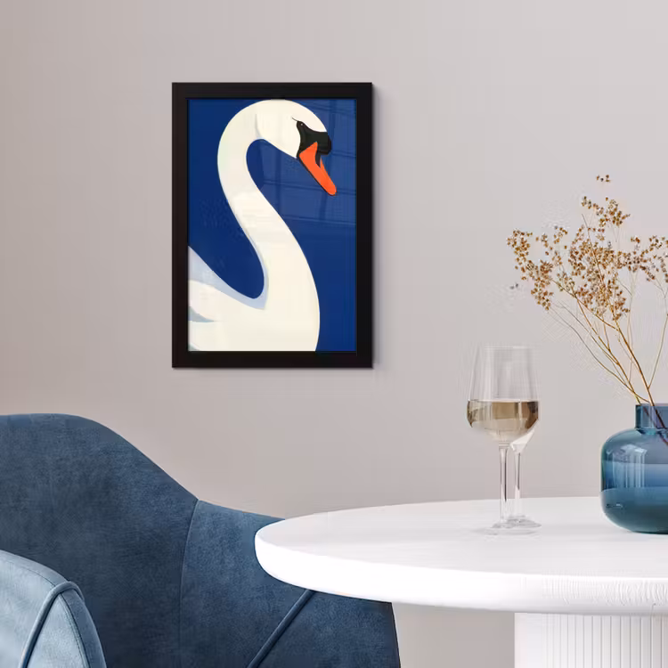 Zwaan - Wit - Snavel - Illustratie fotolijst zwart zonder passe partout klein -sfeer4
