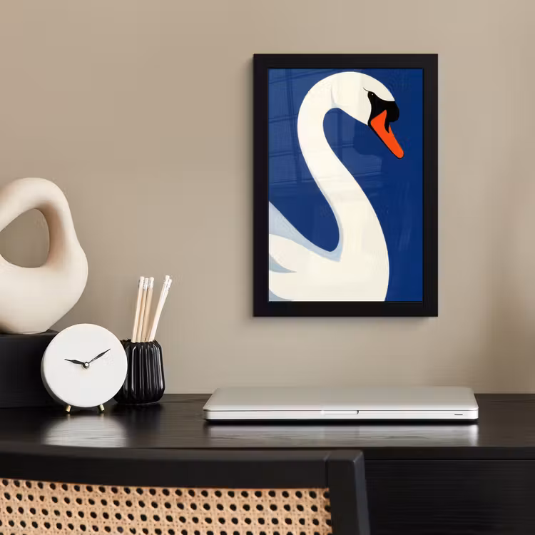 Zwaan - Wit - Snavel - Illustratie fotolijst zwart zonder passe partout klein -sfeer1