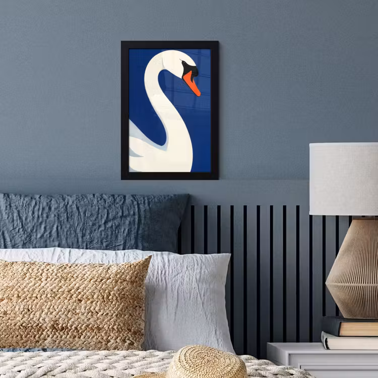 Zwaan - Wit - Snavel - Illustratie fotolijst zwart zonder passe partout klein -sfeer3