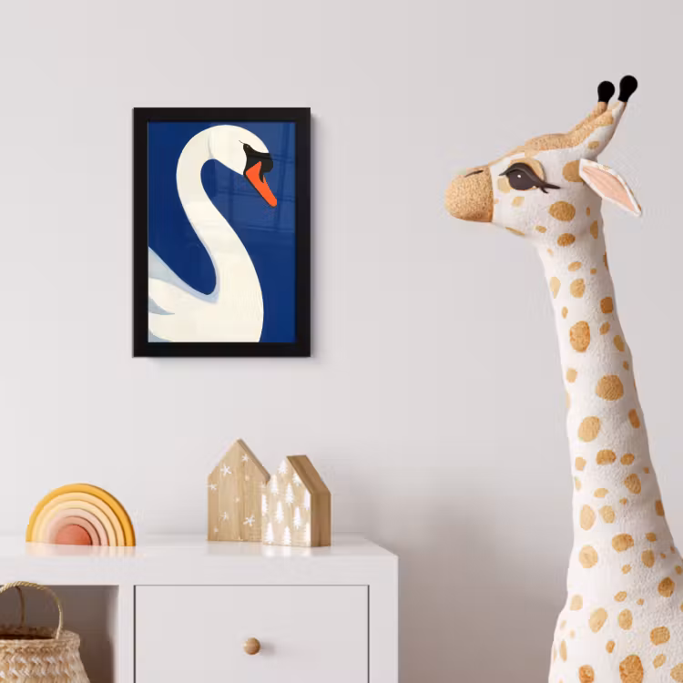 Zwaan - Wit - Snavel - Illustratie fotolijst zwart zonder passe partout klein -usfeer4_kinderkamer
