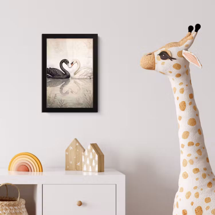 Zwanen - Hartvorm - Dieren fotolijst zwart zonder passe partout klein -usfeer4_kinderkamer