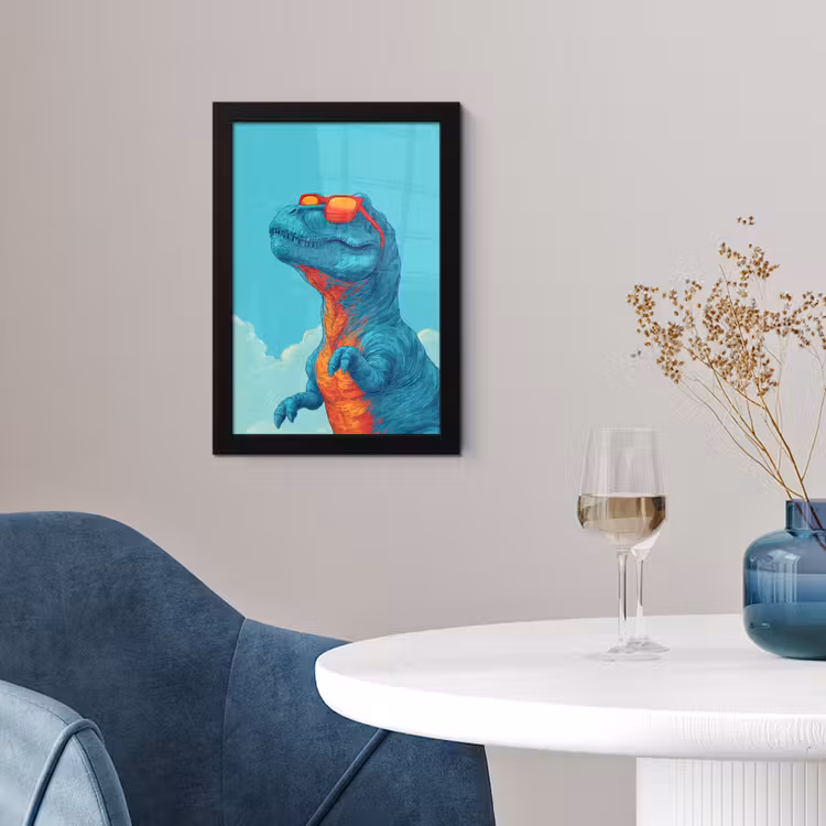 T-Rex - Blauw - Wolken - Zonnebril fotolijst zwart zonder passe partout klein -sfeer4
