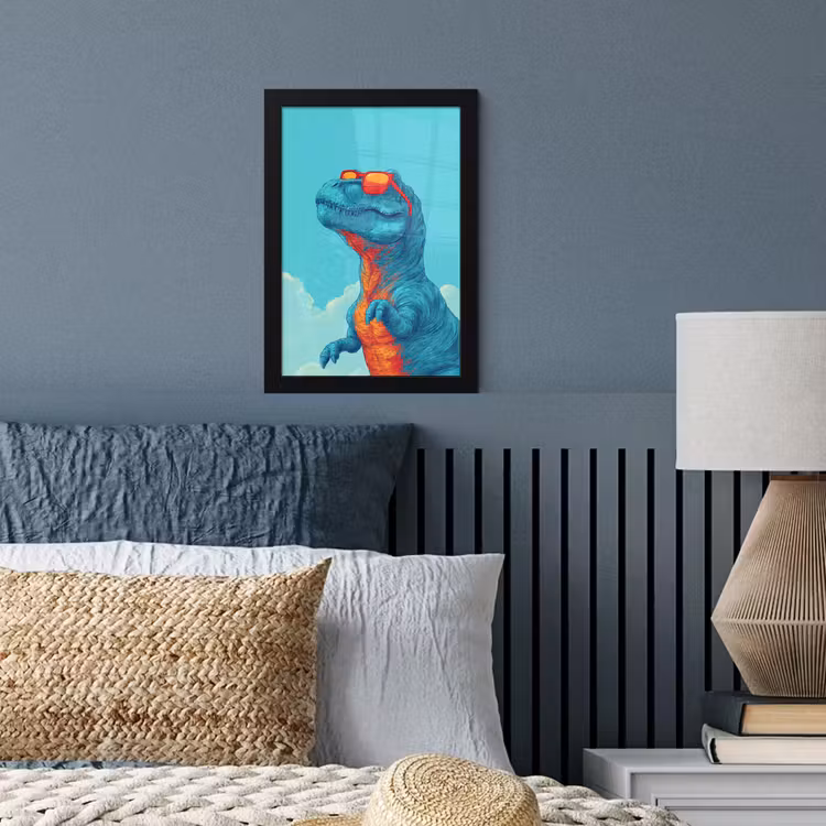T-Rex - Blauw - Wolken - Zonnebril fotolijst zwart zonder passe partout klein -sfeer3