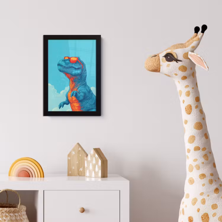 T-Rex - Blauw - Wolken - Zonnebril fotolijst zwart zonder passe partout klein -usfeer4_kinderkamer