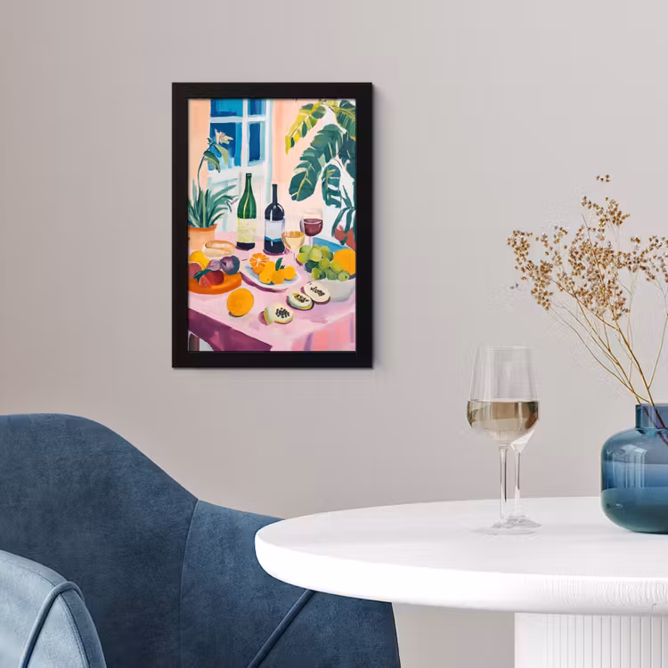 Tafel - Wijn - Fruit fotolijst zwart zonder passe partout klein -sfeer4