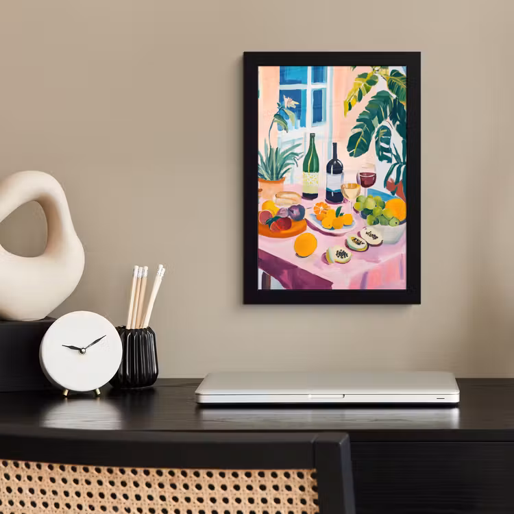 Tafel - Wijn - Fruit fotolijst zwart zonder passe partout klein -sfeer1