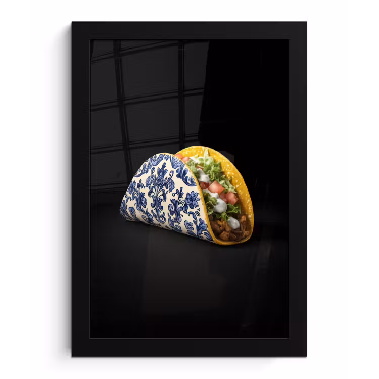 Taco - Vlees - Salade - Delftsblauw - Motief fotolijst zwart zonder passe partout klein -3d