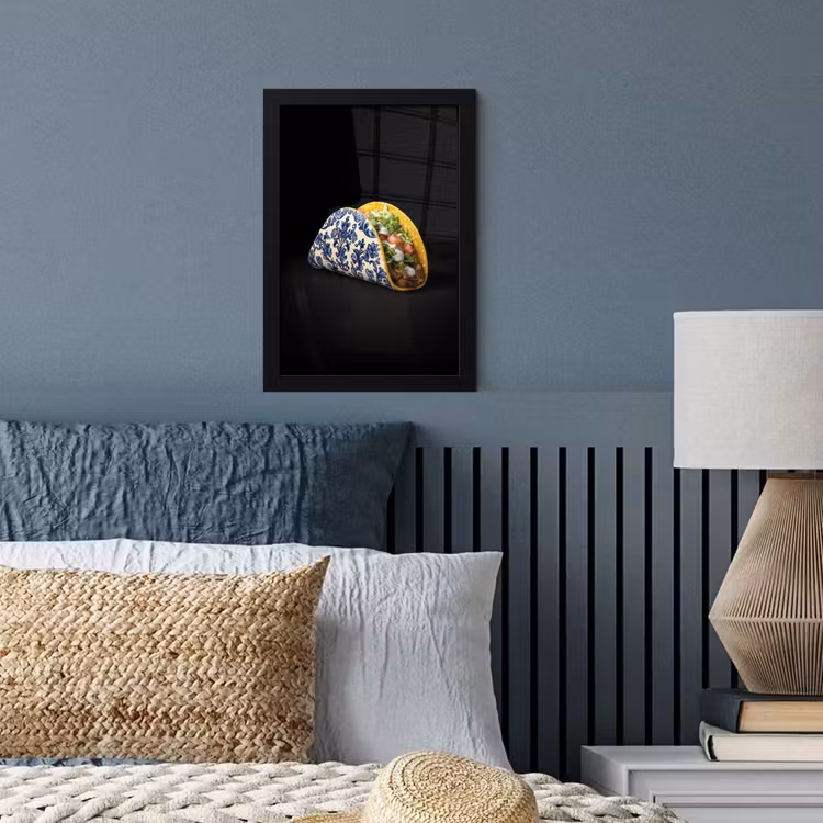 Taco - Vlees - Salade - Delftsblauw - Motief fotolijst zwart zonder passe partout klein -sfeer3