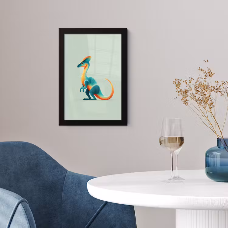 Staart - Dino - Minimalistisch - Blauw fotolijst zwart zonder passe partout klein -sfeer4