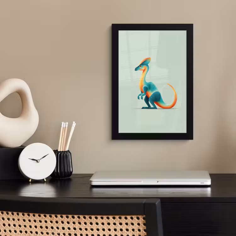 Staart - Dino - Minimalistisch - Blauw fotolijst zwart zonder passe partout klein -sfeer1