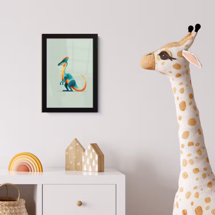 Staart - Dino - Minimalistisch - Blauw fotolijst zwart zonder passe partout klein -usfeer4_kinderkamer