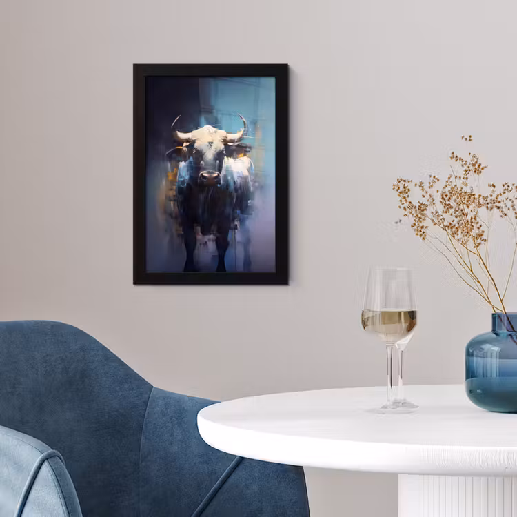 Stier - Zwart - Abstract - Horens fotolijst zwart zonder passe partout klein -sfeer4