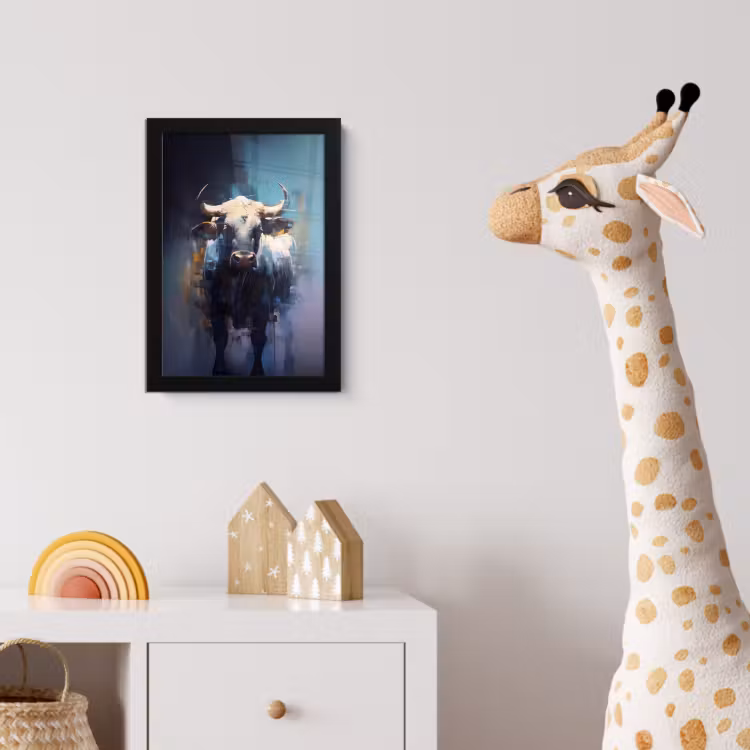 Stier - Zwart - Abstract - Horens fotolijst zwart zonder passe partout klein -usfeer4_kinderkamer