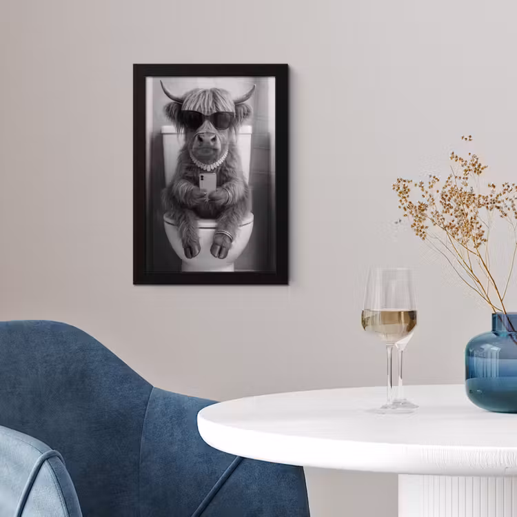 Stier - Telefoon - Toilet - Zwart - Wit fotolijst zwart zonder passe partout klein -sfeer4
