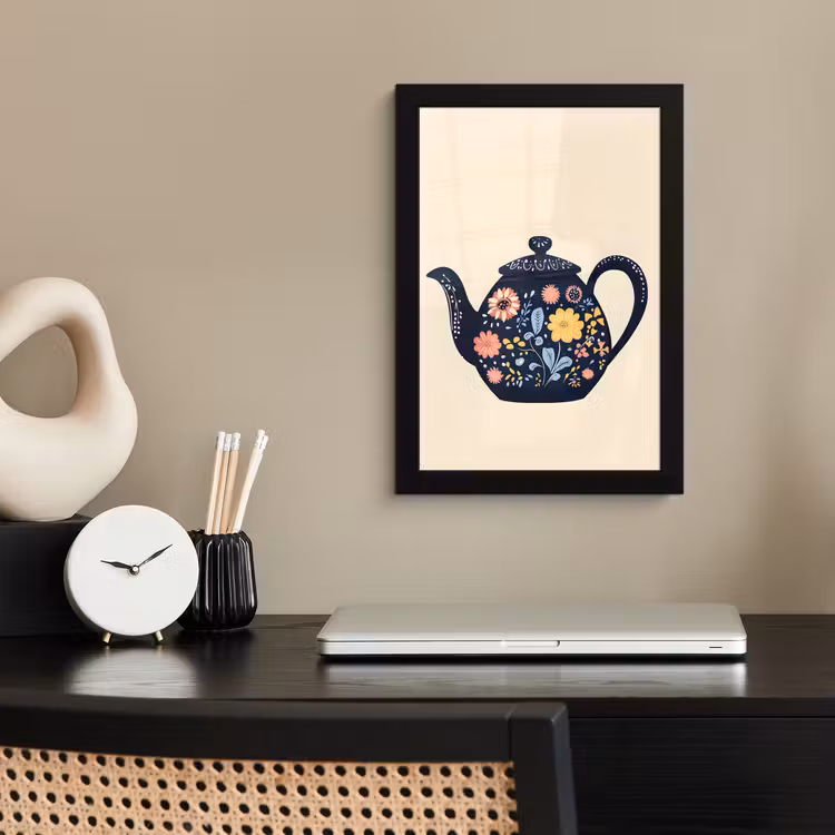 Theepot - Kleurrijk - Bloemen fotolijst zwart zonder passe partout klein -sfeer1