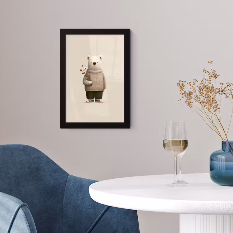 Knuffelbeer - Oranje bloemen - Vriendelijk fotolijst zwart zonder passe partout klein -sfeer4
