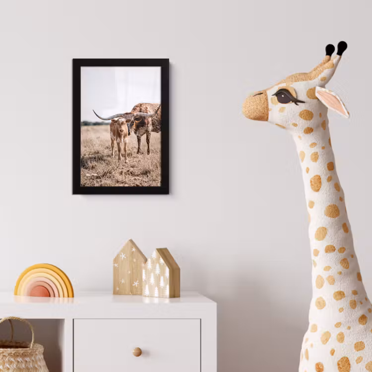 Texas Longhorn - Kalf - Weide - Dieren fotolijst zwart zonder passe partout klein -usfeer4_kinderkamer