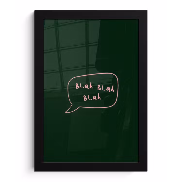 Tekstwolkje - Donkergroen - BLAH BLAH BLAH fotolijst zwart zonder passe partout klein -3d