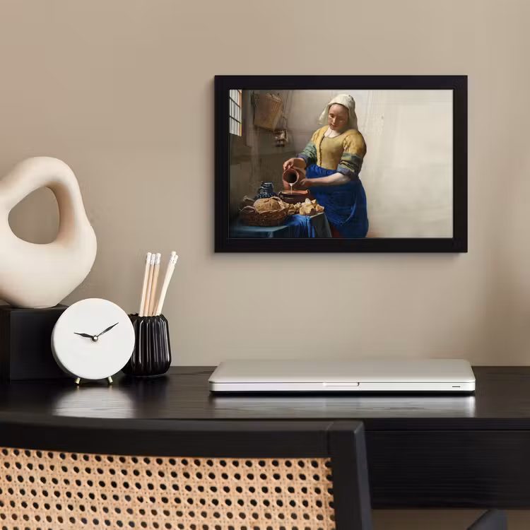 Het melkmeisje - Kunst - Oude meesters - Vermeer fotolijst zwart zonder passe partout klein -sfeer1