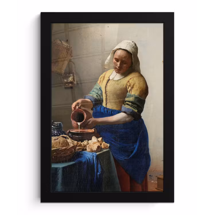 Het melkmeisje - Schilderij van Johannes Vermeer fotolijst zwart zonder passe partout klein -3d