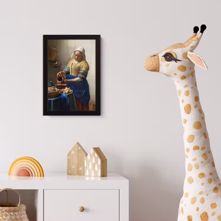 Het melkmeisje - Schilderij van Johannes Vermeer fotolijst zwart zonder passe partout klein -usfeer4_kinderkamer