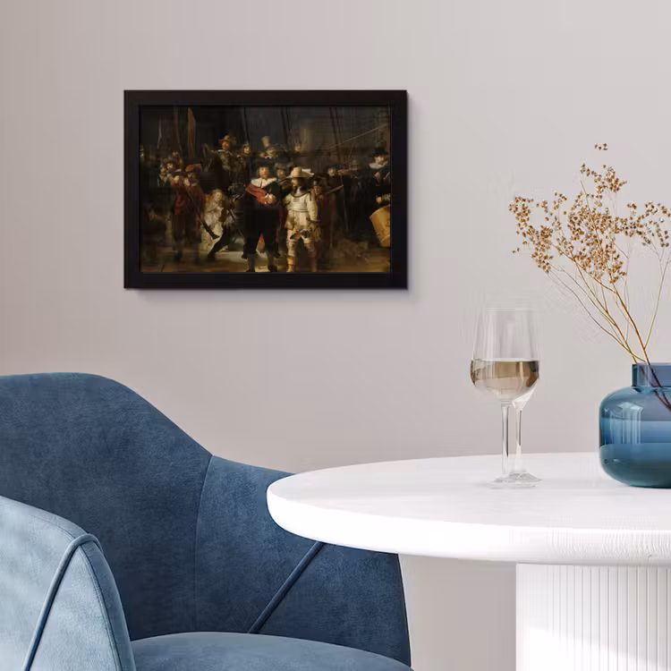 De Nachtwacht - Kunst - Oude meesters - Rembrandt fotolijst zwart zonder passe partout klein -sfeer4