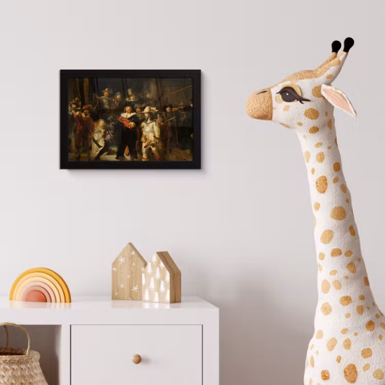 De Nachtwacht - Schilderij van Rembrandt van Rijn fotolijst zwart zonder passe partout klein -usfeer4_kinderkamer