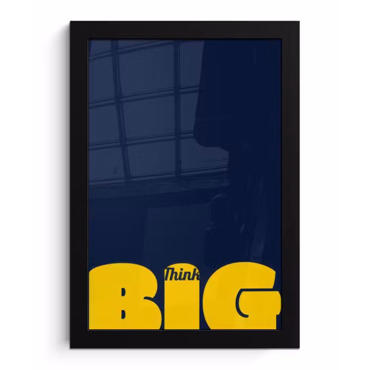 Think big - Blauw - Geel fotolijst zwart zonder passe partout klein -3d
