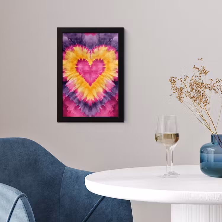 Tie dye - Hartvorm - Vlammen - Oranje fotolijst zwart zonder passe partout klein -sfeer4