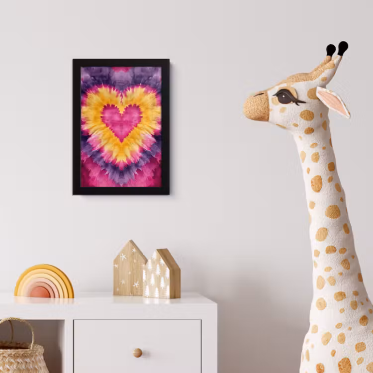 Tie dye - Hartvorm - Vlammen - Oranje fotolijst zwart zonder passe partout klein -usfeer4_kinderkamer