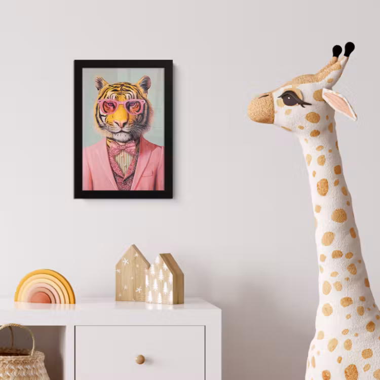 Tijger - Strik - Jasje - Roze fotolijst zwart zonder passe partout klein -usfeer4_kinderkamer