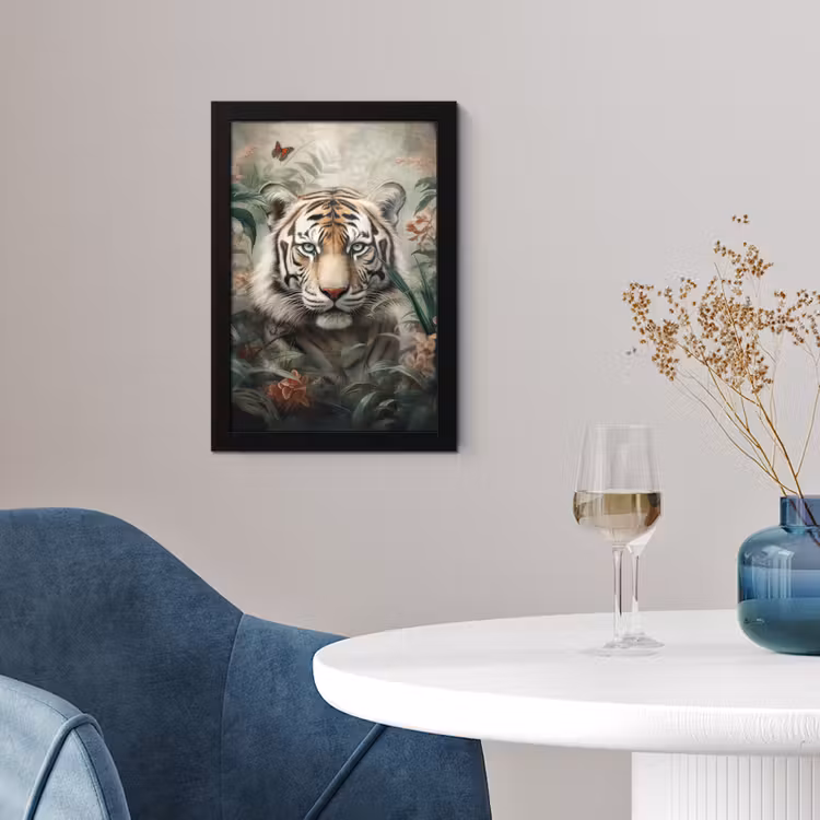 Tijger - Vlinders - Dieren - Jungle - Bloemen fotolijst zwart zonder passe partout klein -sfeer4