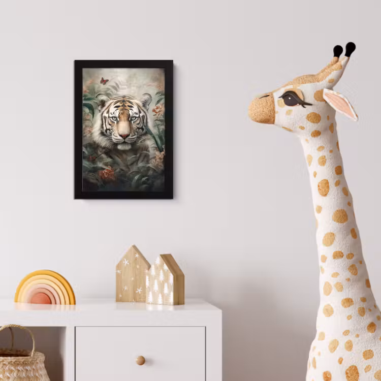 Tijger - Vlinders - Dieren - Jungle - Bloemen fotolijst zwart zonder passe partout klein -usfeer4_kinderkamer