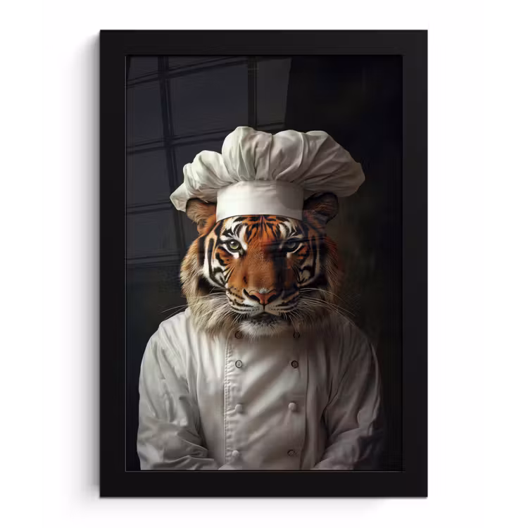 Tijger - Kokskleding - Bruin fotolijst zwart zonder passe partout klein -3d