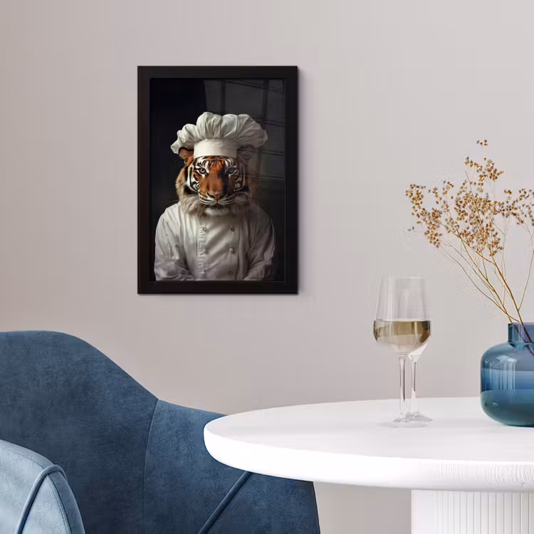 Tijger - Kokskleding - Bruin fotolijst zwart zonder passe partout klein -sfeer4
