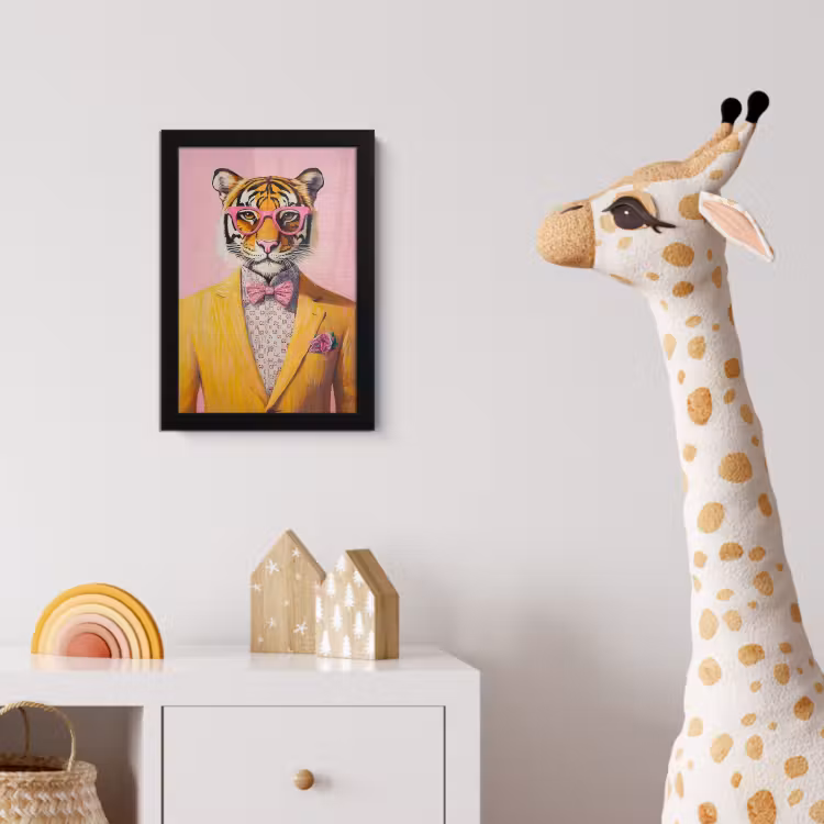 Tijger - Bril - Geel - Jasje fotolijst zwart zonder passe partout klein -usfeer4_kinderkamer