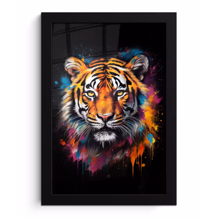 Tijger - Graffiti - Dieren - Zwart fotolijst zwart zonder passe partout klein -3d
