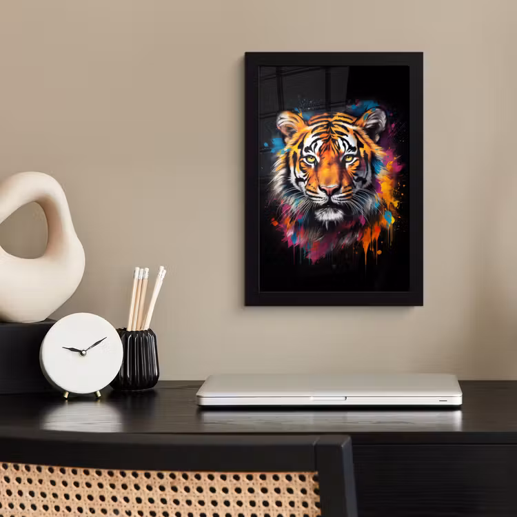Tijger - Graffiti - Dieren - Zwart fotolijst zwart zonder passe partout klein -sfeer1