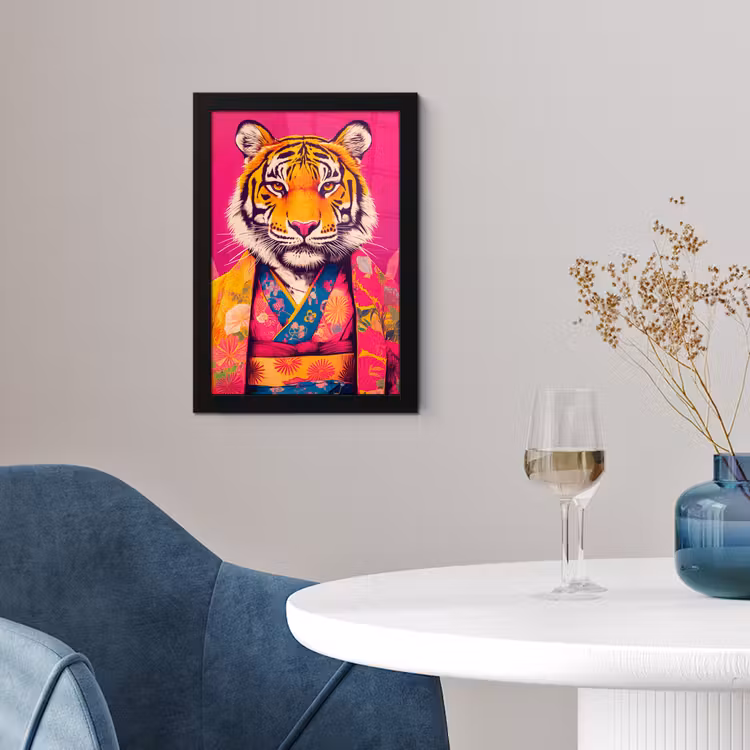 Tijger - Kimono - Planten - Roze fotolijst zwart zonder passe partout klein -sfeer4