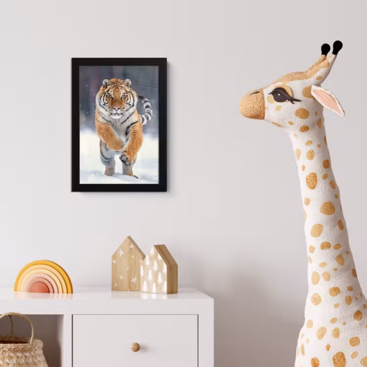 Tijger - Landschap - Sneeuw - Winter - Dieren fotolijst zwart zonder passe partout klein -usfeer4_kinderkamer