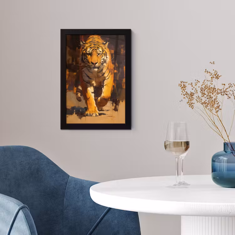 Tijger - Geschilderd - Oranje - Penseelstreken fotolijst zwart zonder passe partout klein -sfeer4