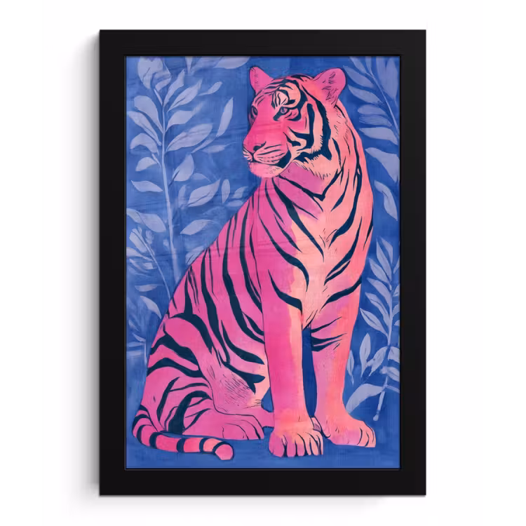 Tijger - Roze - Bladeren - Jungle fotolijst zwart zonder passe partout klein -3d