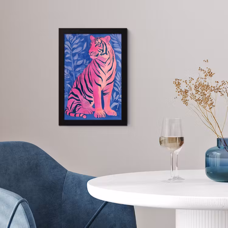 Tijger - Roze - Bladeren - Jungle fotolijst zwart zonder passe partout klein -sfeer4