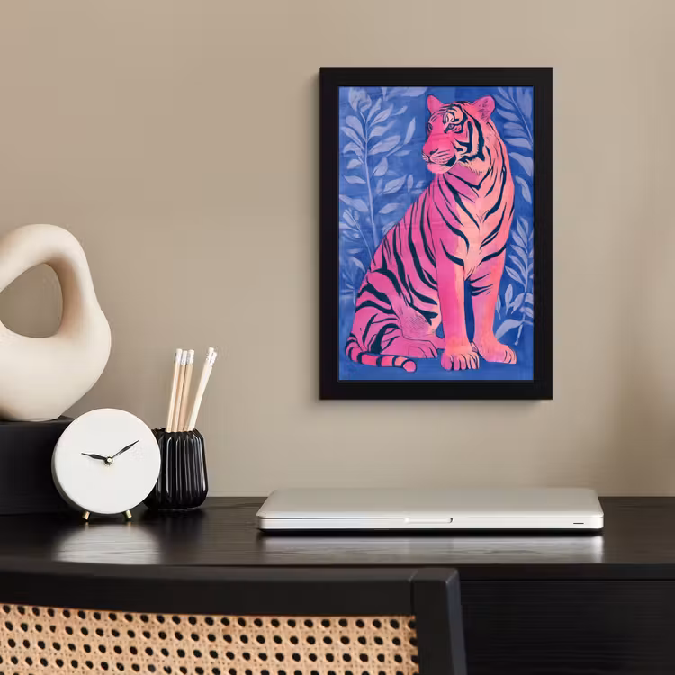 Tijger - Roze - Bladeren - Jungle fotolijst zwart zonder passe partout klein -sfeer1