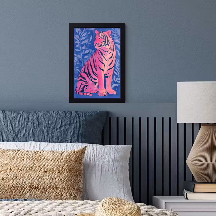 Tijger - Roze - Bladeren - Jungle fotolijst zwart zonder passe partout klein -sfeer3