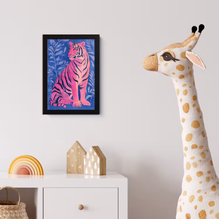 Tijger - Roze - Bladeren - Jungle fotolijst zwart zonder passe partout klein -usfeer4_kinderkamer